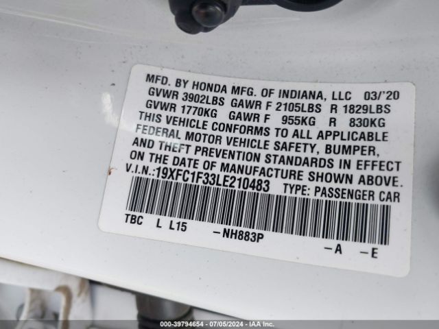 19XFC1F33LE210483 Honda CIVIC EX