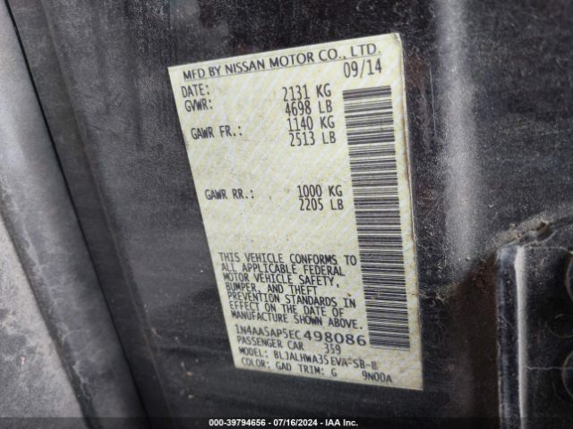 1N4AA5AP5EC498086 Nissan Maxima 3.5 Sv