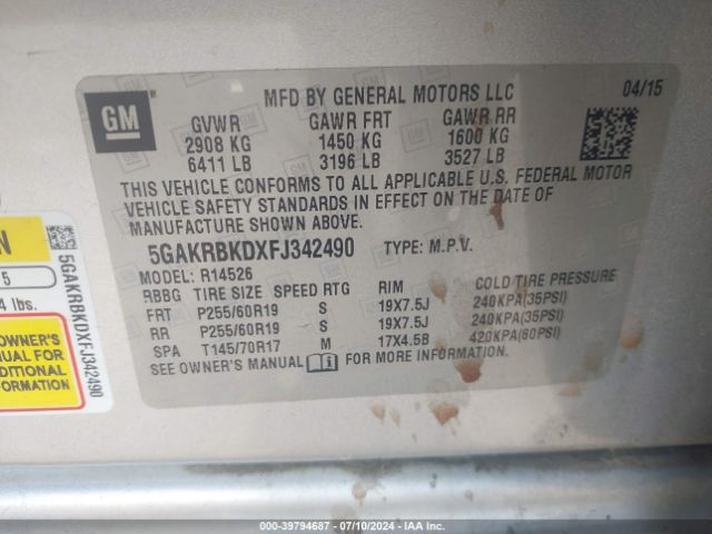 5GAKRBKDXFJ342490 Buick Enclave Leather