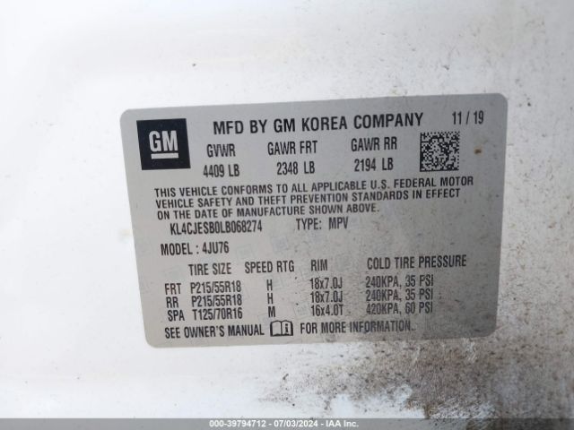 KL4CJESB0LB068274 Buick Encore Awd Preferred