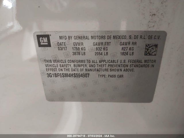 3G1BF6SM4HS594907 Chevrolet Cruze Premier Auto