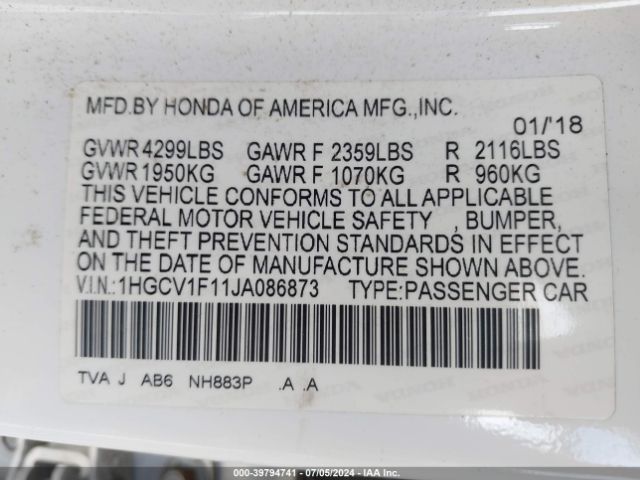 1HGCV1F11JA086873 Honda ACCORD LX