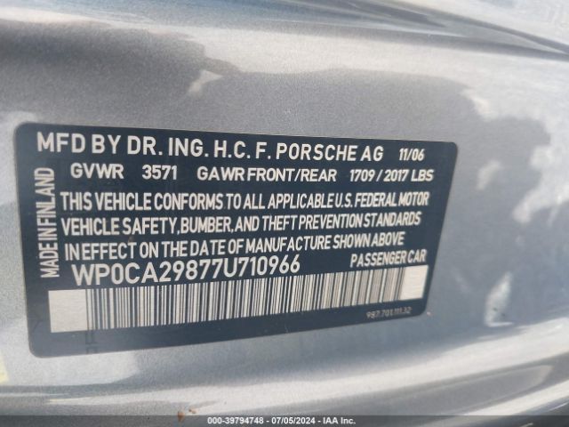 2007 PORSCHE BOXSTER WP0CA29877U710966 Photo 8