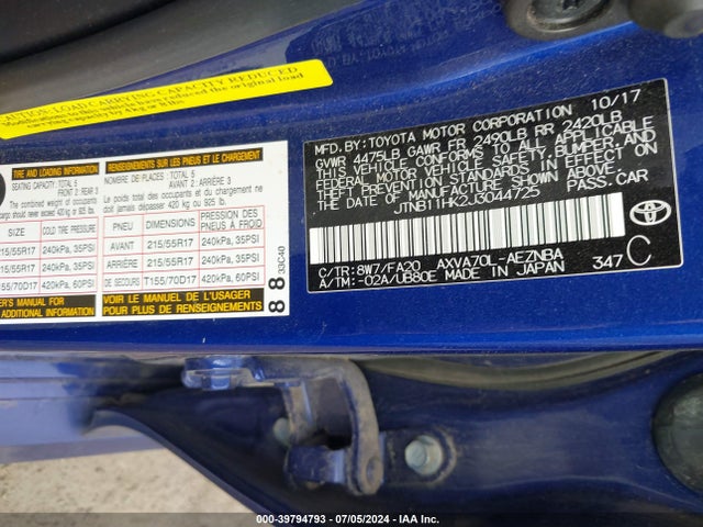 Toyota CAMRY LE 2018 JTNB11HK2J3044725 Image 9