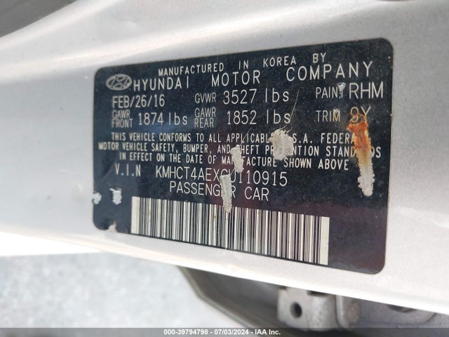 Hyundai ACCENT SE 2016 KMHCT4AEXGU110915 Image 9