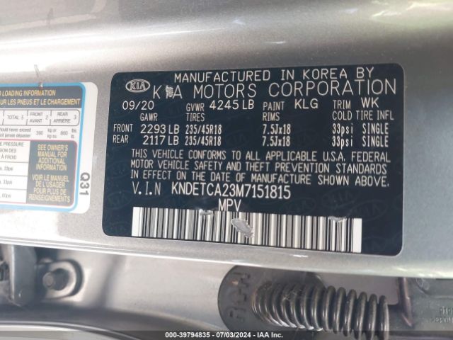 KNDETCA23M7151815 KIA Seltos Sx Turbo