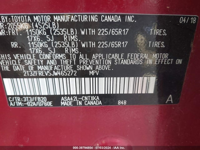 Toyota RAV4 LE 2018 2T3ZFREV5JW465272 Image 9
