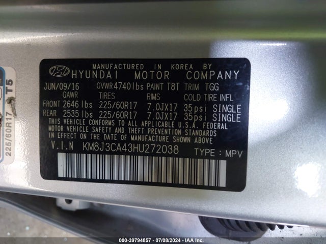 Hyundai TUCSON SE 2017 KM8J3CA43HU272038 Image 9