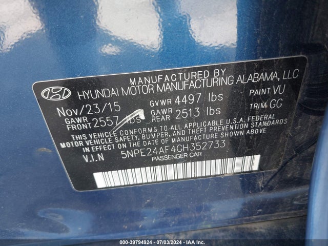 Hyundai SONATA SE 2016 5NPE24AF4GH352733 Image 9