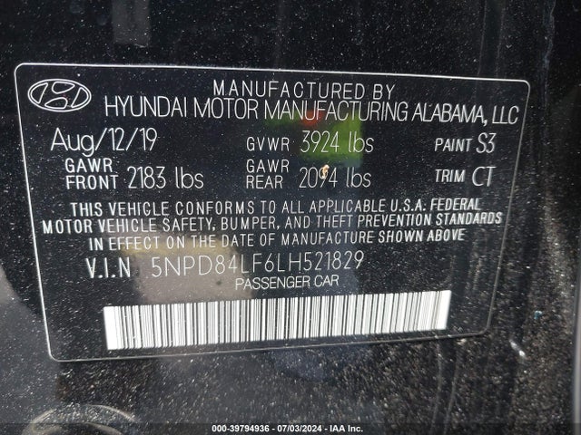 Hyundai ELANTRA SEL 2020 5NPD84LF6LH521829 Image 9