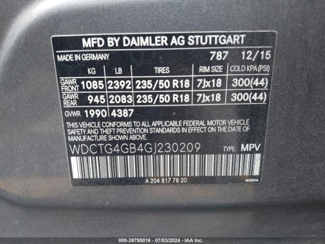 WDCTG4GB4GJ230209 Mercedes-Benz Gla 250 4matic
