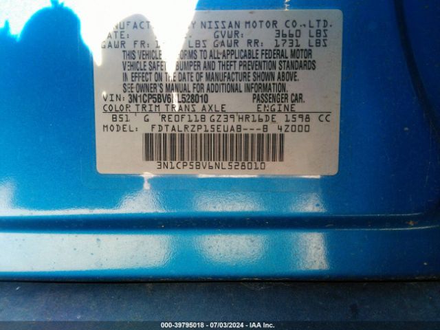 3N1CP5BV6NL528010 Nissan Kicks S Xtronic Cvt