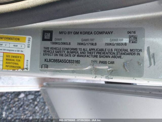 KL8CB6SA5GC633160 Chevrolet Spark Ls Cvt