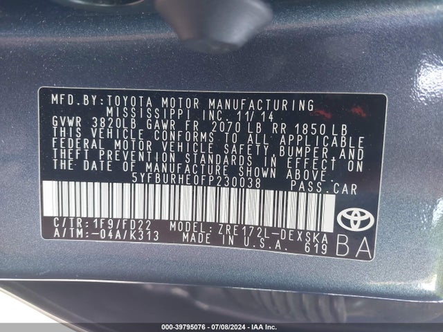 Toyota Corolla S Plus 2015 5YFBURHE0FP230038 Image 9