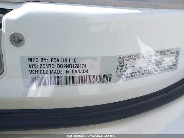 2C4RC1BG9NR128474 Chrysler Pacifica Touring L