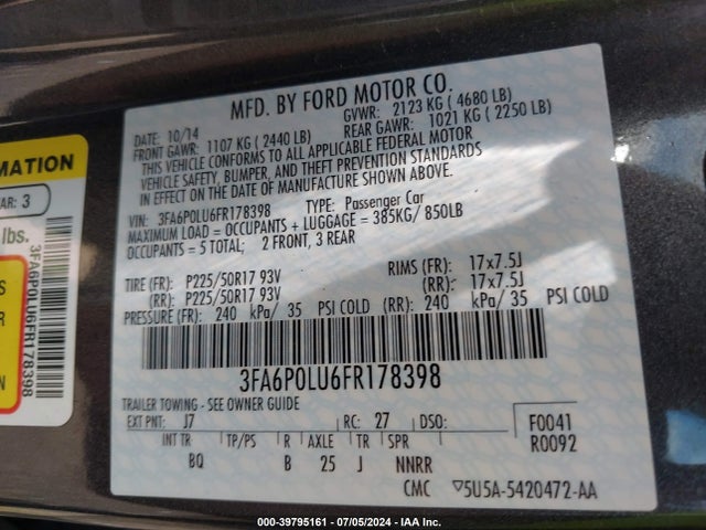 Ford Fusion Hybrid Se 2015 3FA6P0LU6FR178398 Image 9