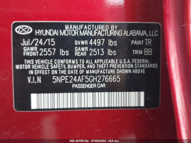 Hyundai SONATA SE 2016 5NPE24AF5GH276665 Image 9