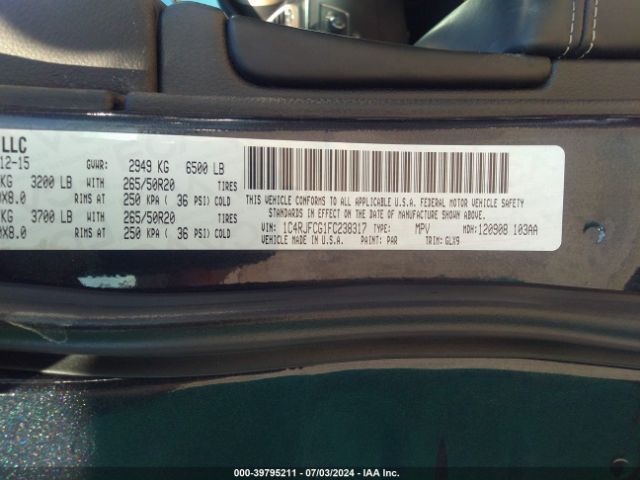1C4RJFCG1FC238317 Jeep Grand Cherokee Overland