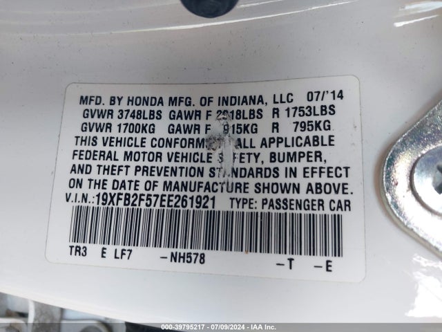 Honda Civic Lx 2014 19XFB2F57EE261921 Image 9