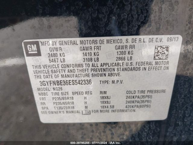 3GYFNBE36ES542336 Cadillac Srx Luxury Collection