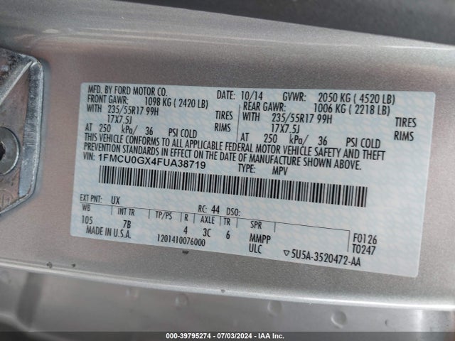 Ford ESCAPE SE 2015 1FMCU0GX4FUA38719 Image 9