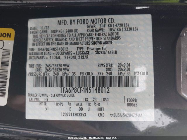 2022 FORD MUSTANG 1FA6P8CF4N5148012 Photo 8