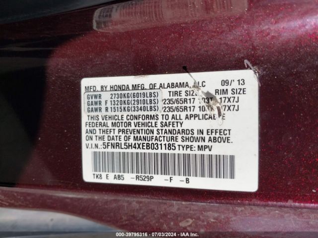5FNRL5H4XEB031185 Honda ODYSSEY EX