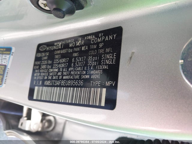 Hyundai TUCSON GLS 2014 KM8JT3AF8EU895636 Image 9
