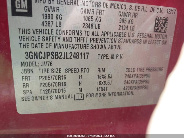 Chevrolet Trax Lt 2018 3GNCJPSB2JL248117 Image 9