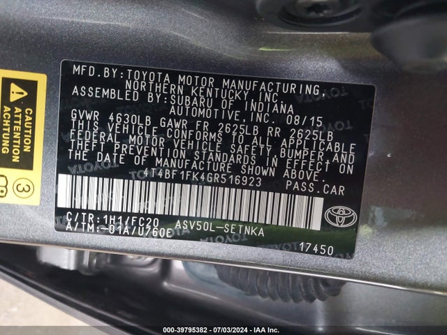 Toyota CAMRY LE 2016 4T4BF1FK4GR516923 Image 9