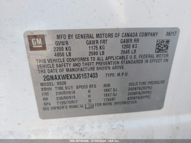 2GNAXWEX3J6157403 Chevrolet Equinox Premier