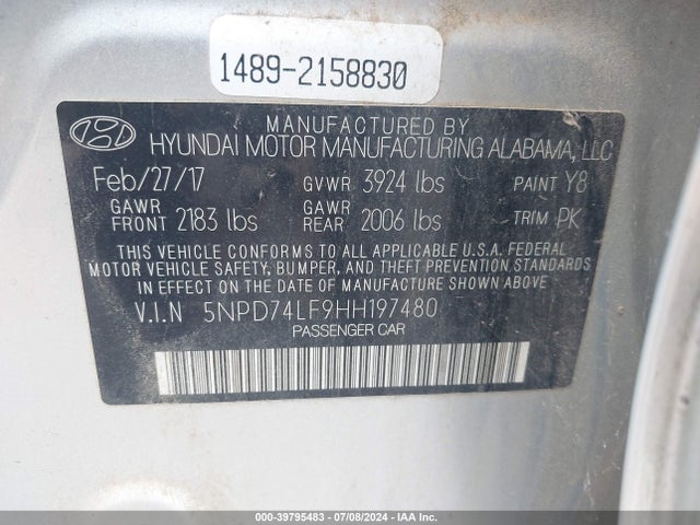 Hyundai ELANTRA SE 2017 5NPD74LF9HH197480 Image 9