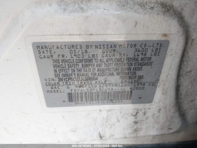 3N1CP5CU2JL506554 Nissan KICKS SV