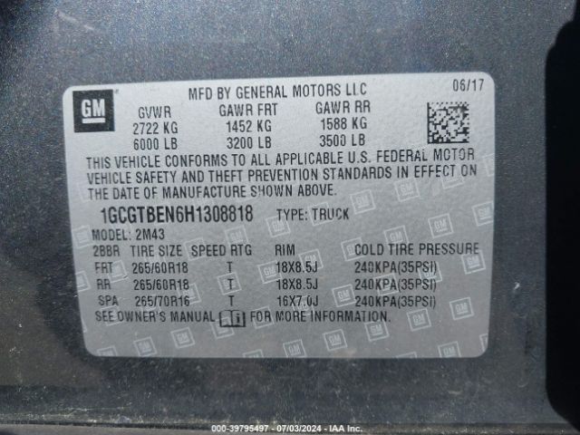 1GCGTBEN6H1308818 Chevrolet Colorado Wt