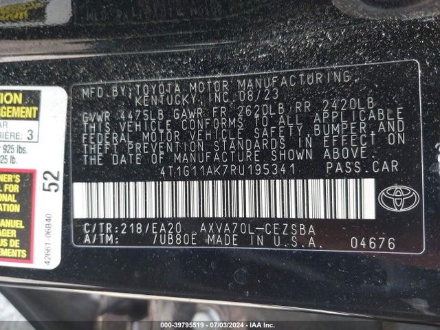 Toyota CAMRY SE 2024 4T1G11AK7RU195341 Image 9