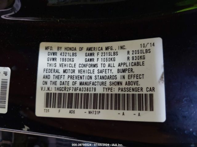 1HGCR2F78FA038079 Honda ACCORD EX
