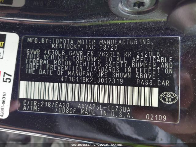 4T1G11BK2LU012319 Toyota Camry Se Awd