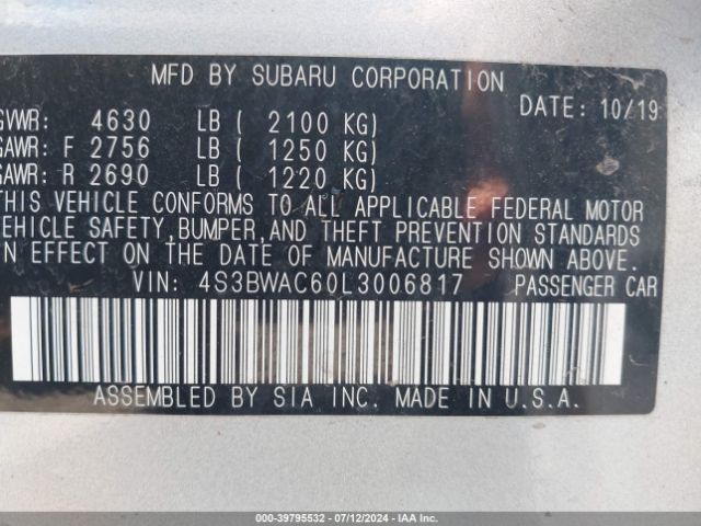 4S3BWAC60L3006817 Subaru Legacy Premium