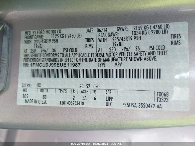 Ford Escape Titanium 2014 1FMCU0J99EUE11987 Image 9