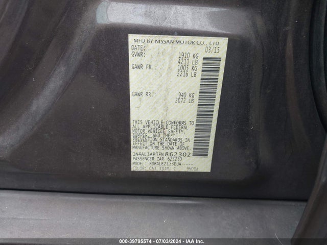 Nissan Altima 2.5 S 2015 1N4AL3AP3FN862302 Image 9