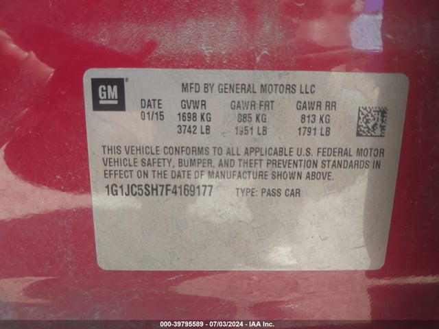 Chevrolet Sonic Lt Auto 2015 1G1JC5SH7F4169177 Image 9