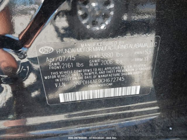5NPDH4AE9GH672745 Hyundai ELANTRA SE
