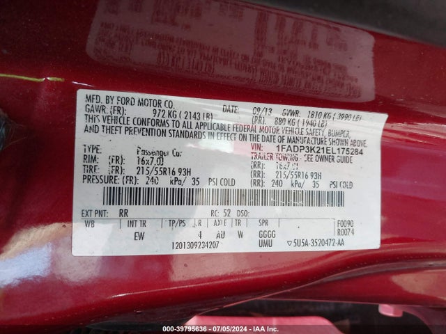 Ford FOCUS SE 2014 1FADP3K21EL175284 Image 9