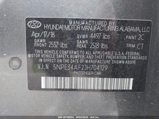 5NPE34AF2JH704129 Hyundai Sonata Sport+