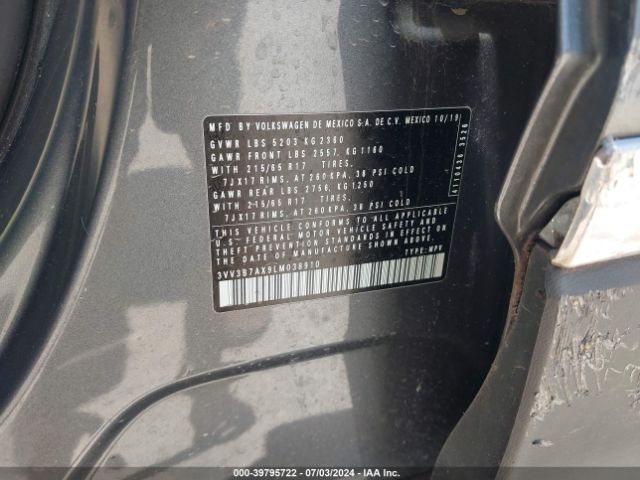 3VV3B7AX9LM038910 Volkswagen Tiguan 2.0t Se/2.0t Se R-line Black/2.0t Sel