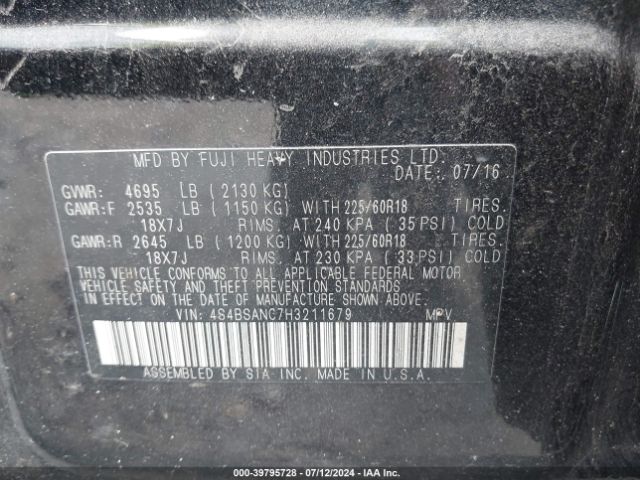4S4BSANC7H3211679 Subaru Outback 2.5i Limited