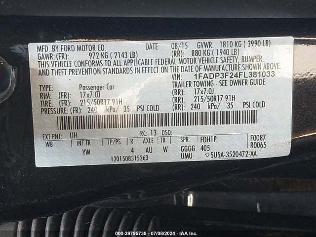 Ford FOCUS SE 2015 1FADP3F24FL381033 Image 9