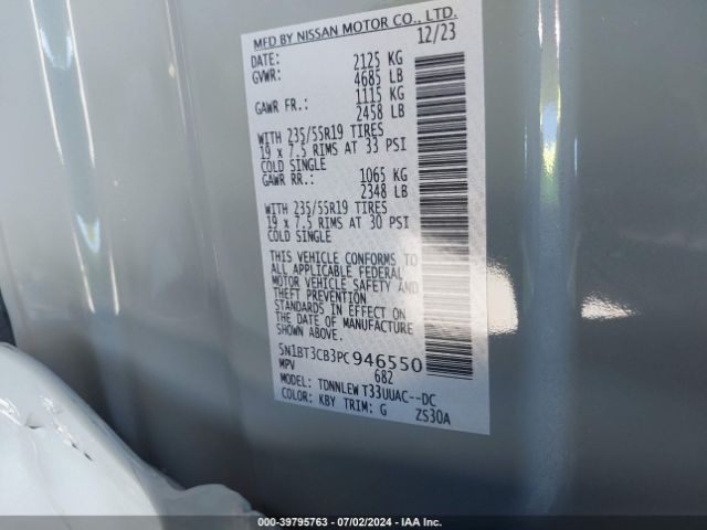 5N1BT3CB3PC946550 Nissan Rogue Sl Intelligent Awd