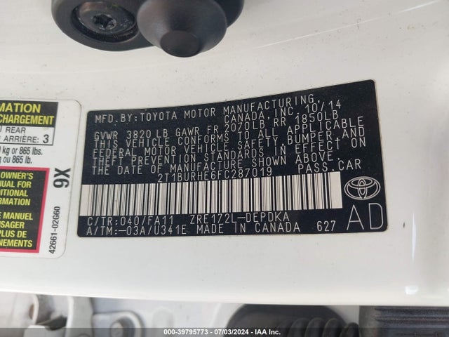 Toyota COROLLA L 2015 2T1BURHE6FC287019 Image 9