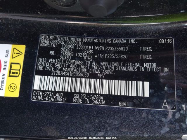 2T2BZMCA1HC059050 Lexus RX 350